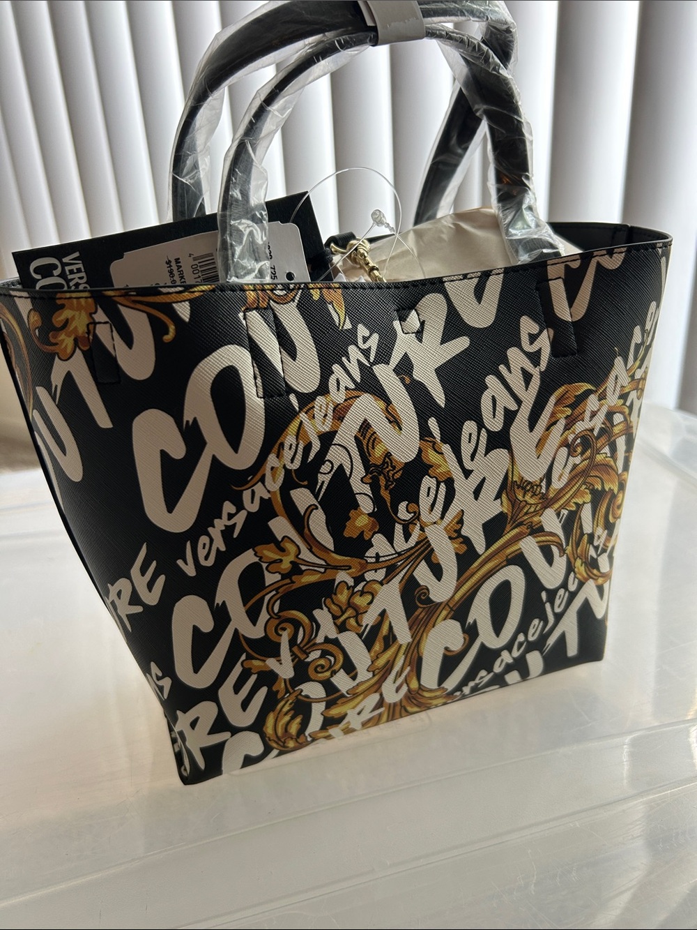 Versace Jeans Couture Black & Gold Script Tote